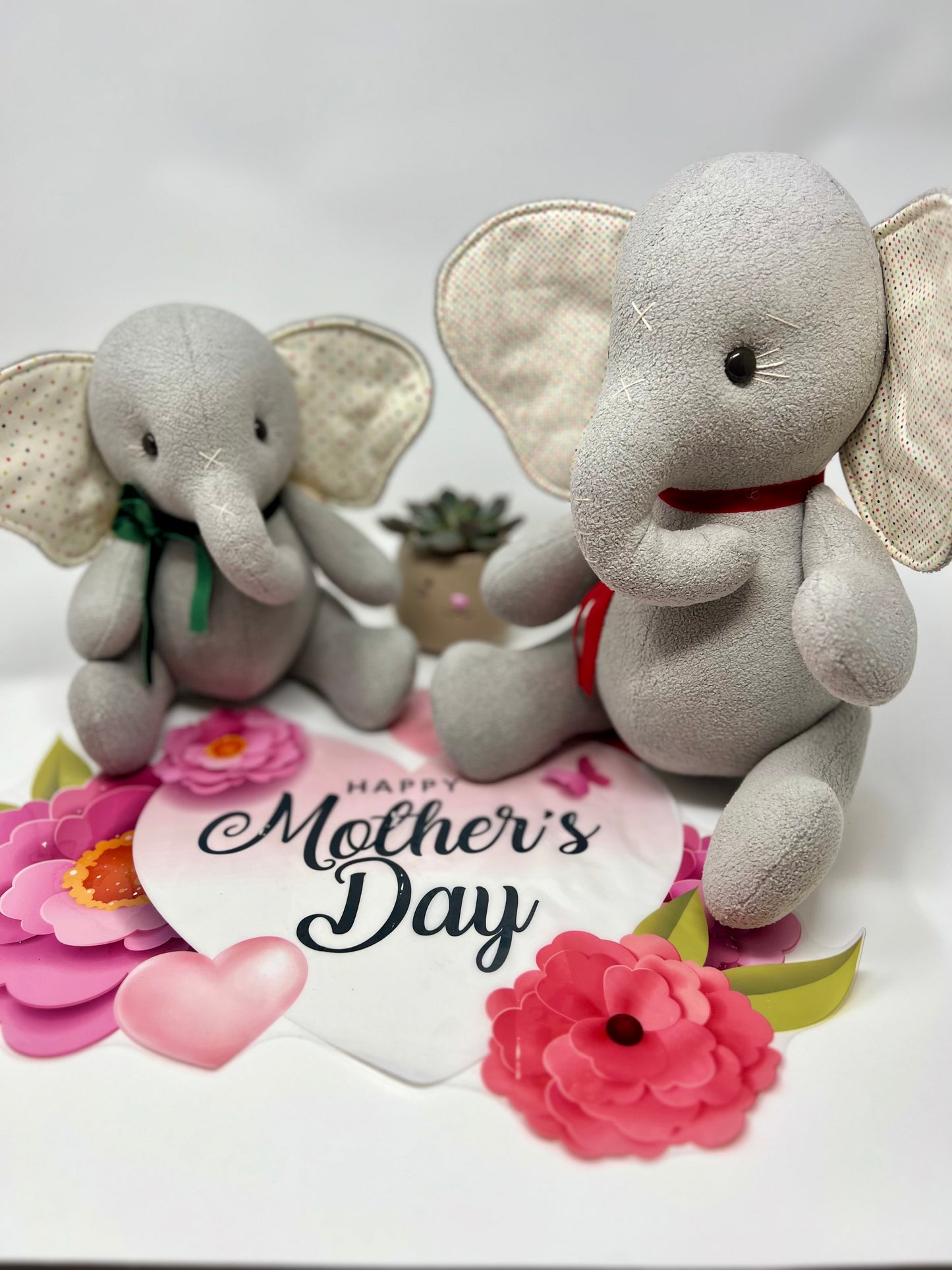 Special Mother’s Day Bundle - Ellie the Elephant (red ribbon)+ Baby Elephant (green Ribbon)