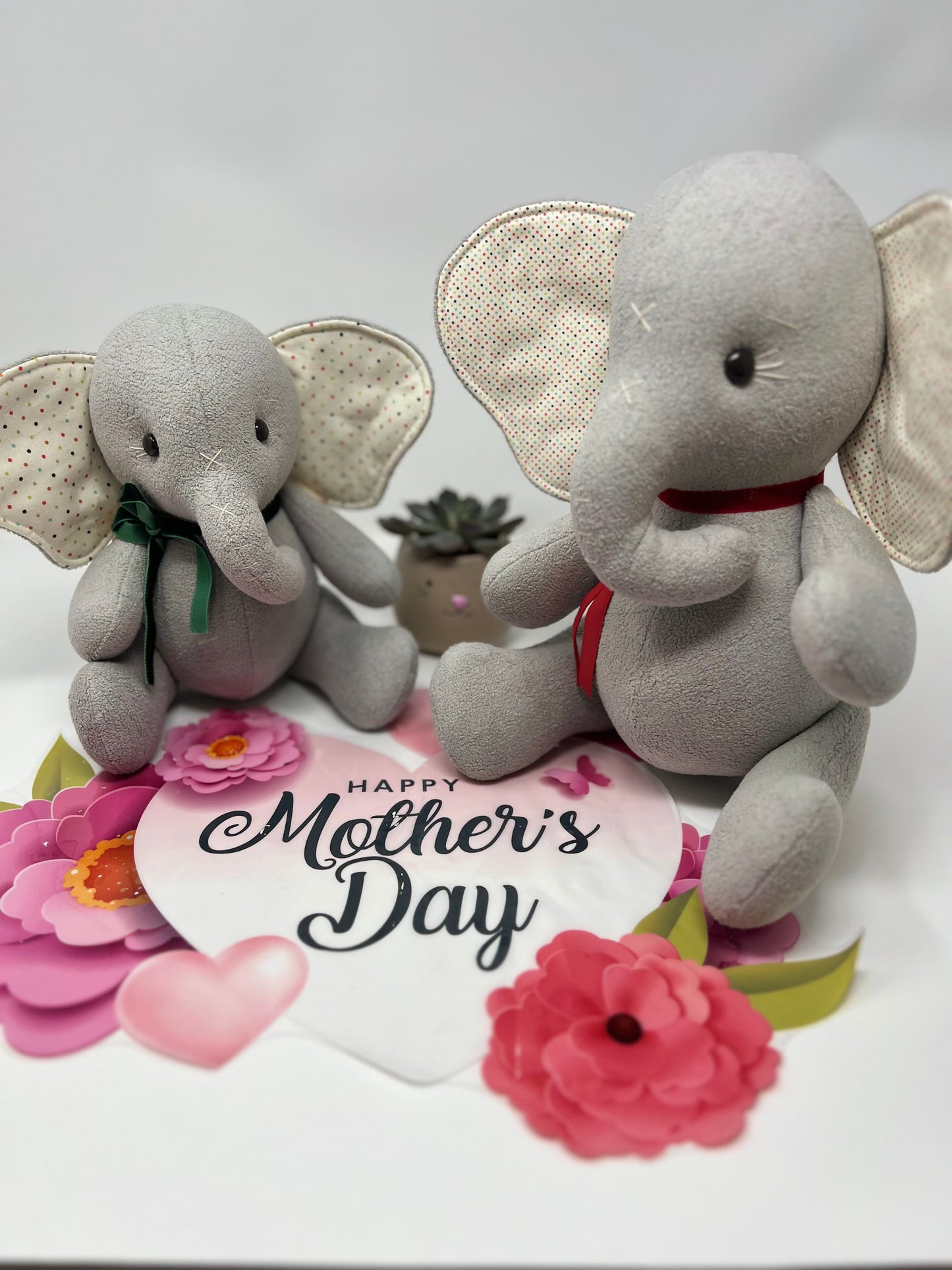 Special Mother’s Day Bundle - Ellie the Elephant (red ribbon)+ Baby Elephant (green Ribbon)