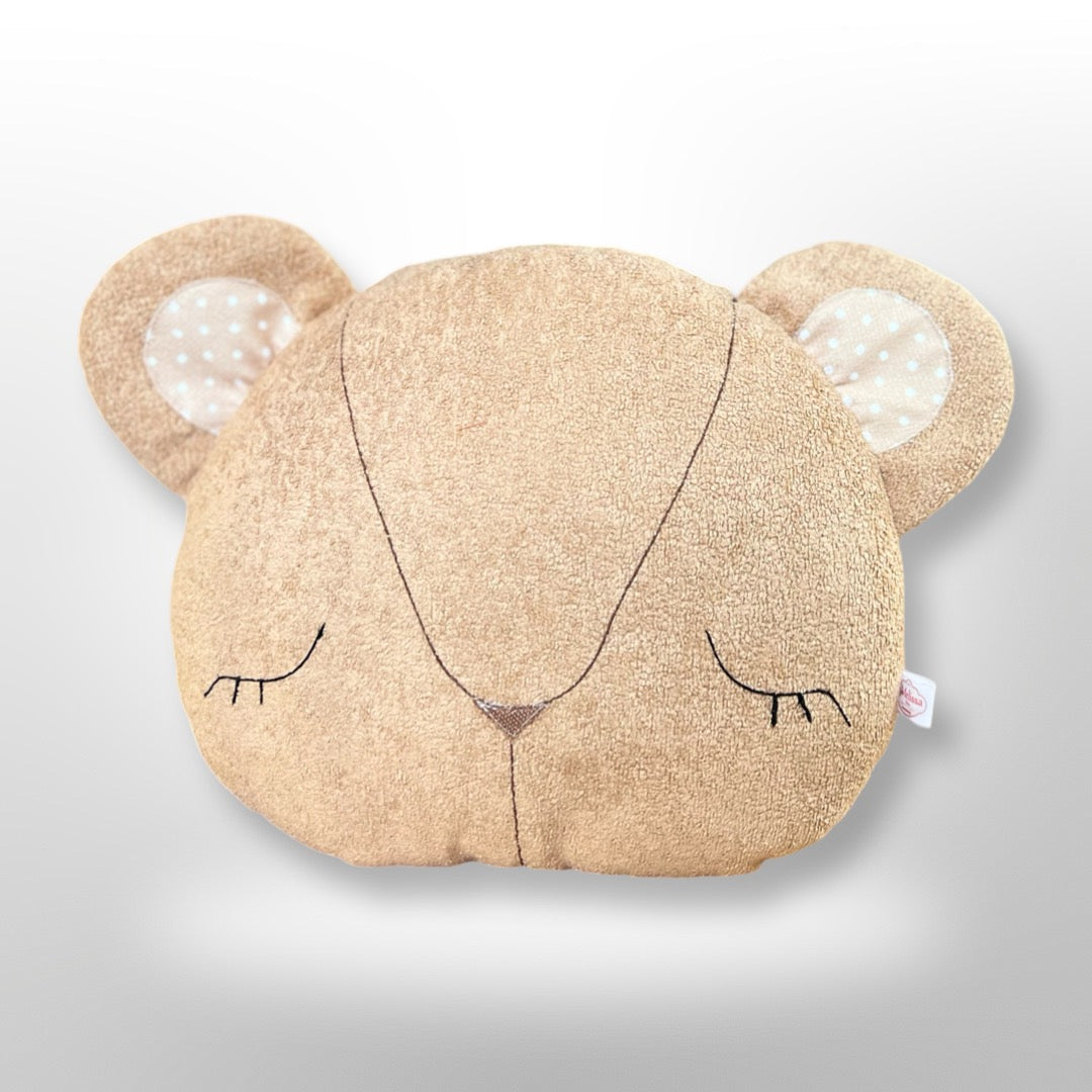 Special Mother’s Day Bundle - Mini cream bear with sleeping eyes ( orange scarf) + Teddy bear Cushion