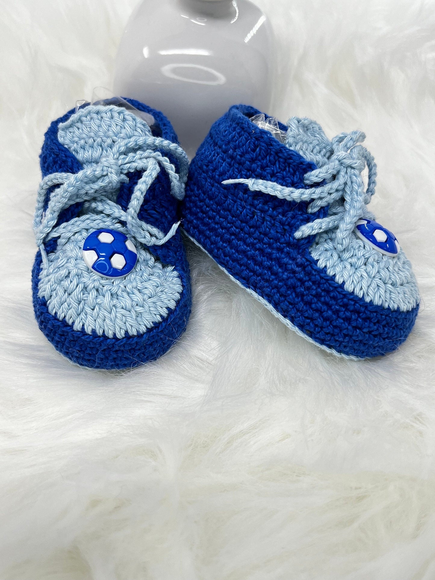 Blue Handmade Baby shoes in crochet, each one is a special beautiful gift for newborn - choice of 6