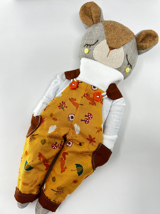 Handmade Cute Hugs Bear in Autumn Overalls