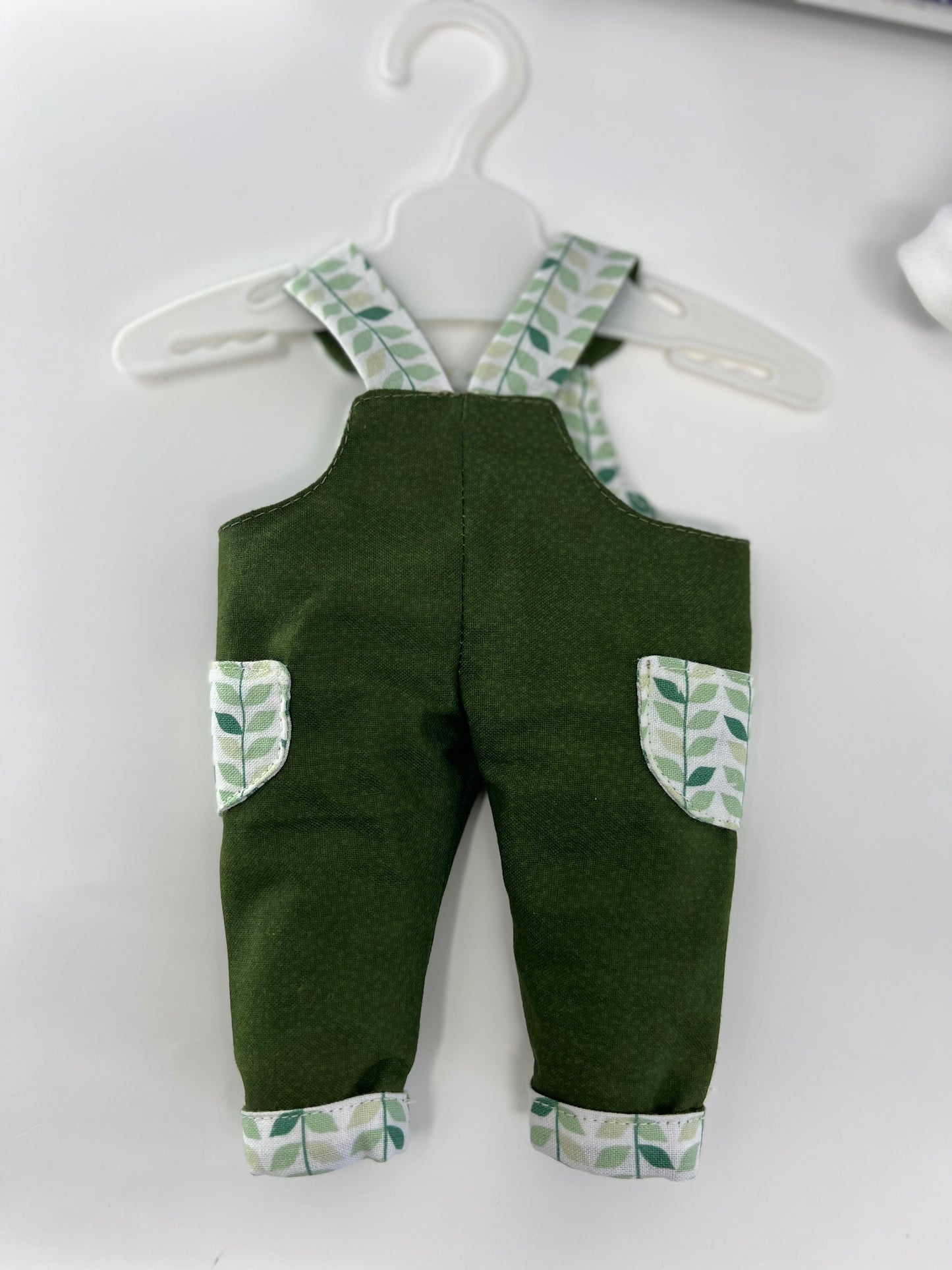 Handmade Cute Hugs Bear in dark green dungarees