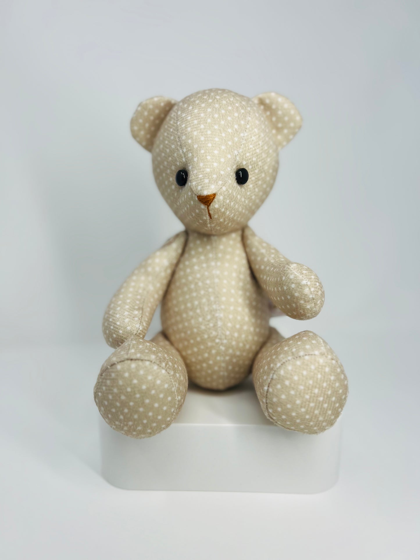 Beige Polka Dot Teddy Bear: A Sweet Handmade Companion