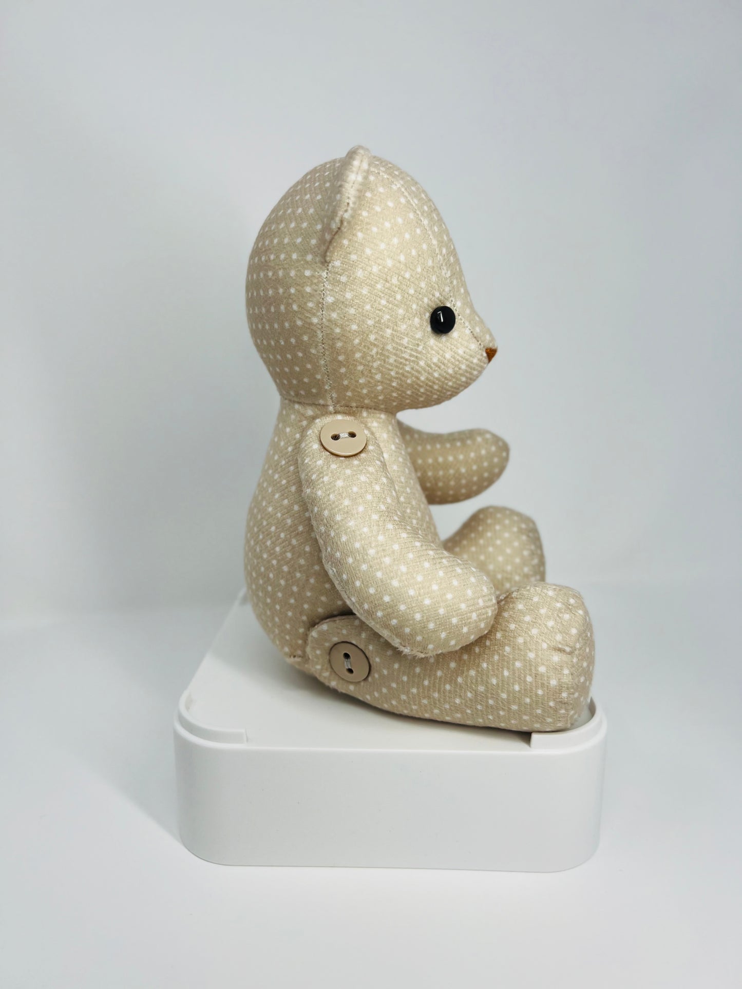 Beige Polka Dot Teddy Bear: A Sweet Handmade Companion