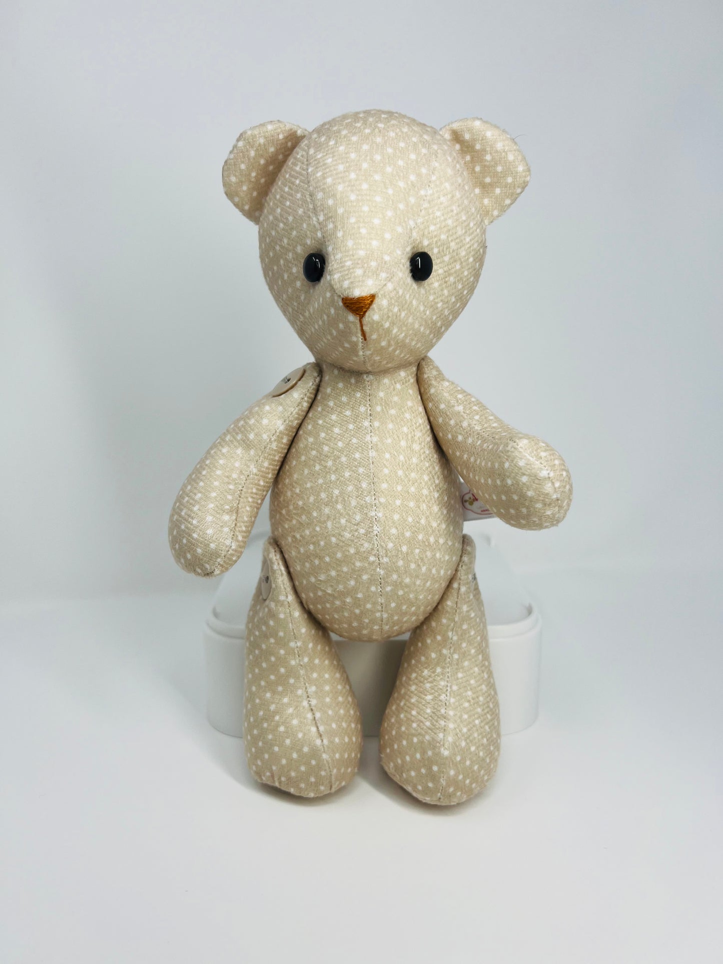 Beige Polka Dot Teddy Bear: A Sweet Handmade Companion