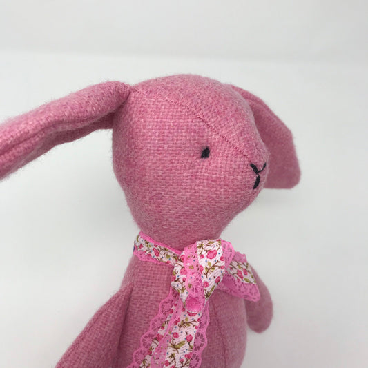 Handmade cuddle Toy beautiful Manx Tweed Bunny Soft Pink Plush Gorgeous Rabbit