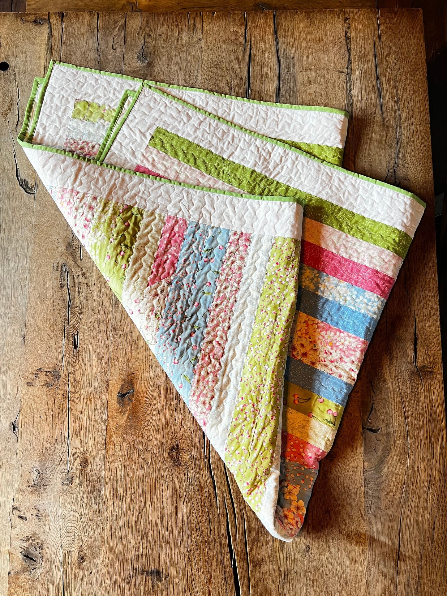 Unique cozy warm happy beautiful colourful Large Throw Blanket pure cotton Quilt Moda Sakura Cherry Blossom design Handmade Patchwork