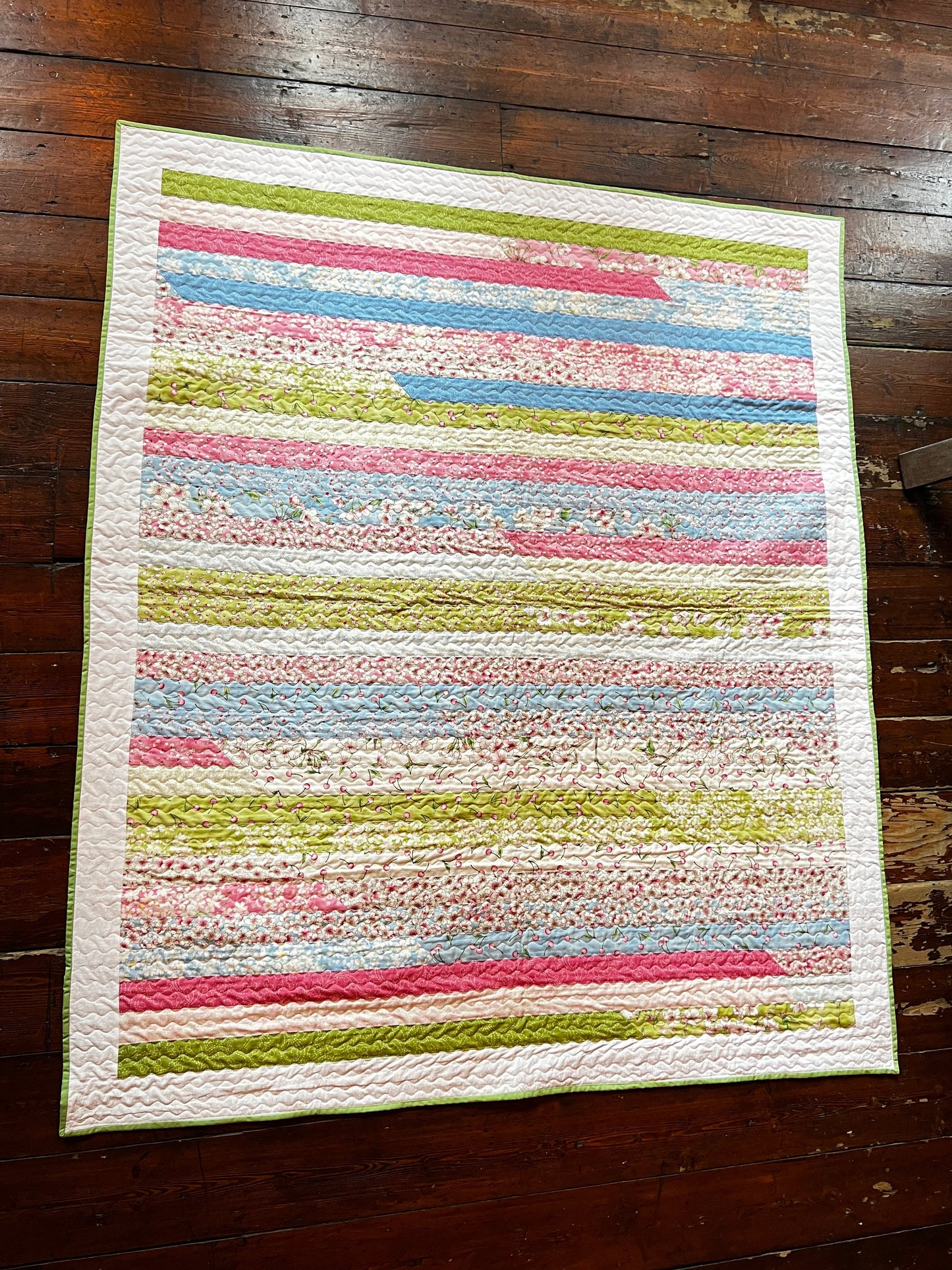 Unique cozy warm happy beautiful colourful Large Throw Blanket pure cotton Quilt Moda Sakura Cherry Blossom design Handmade Patchwork