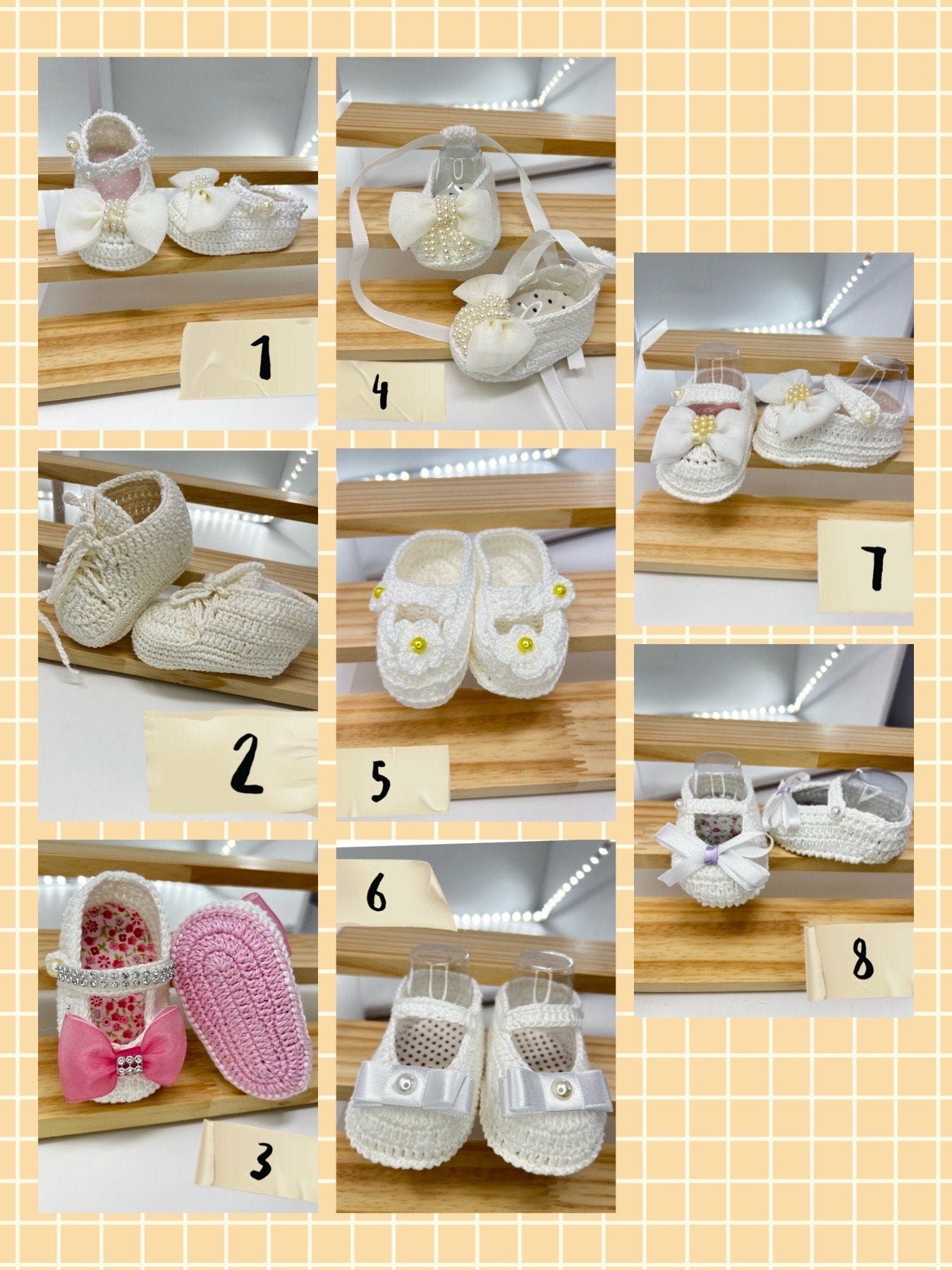 White Handmade Baby shoes in crochet, each one is a special beautiful gift for newborn - choice of 8