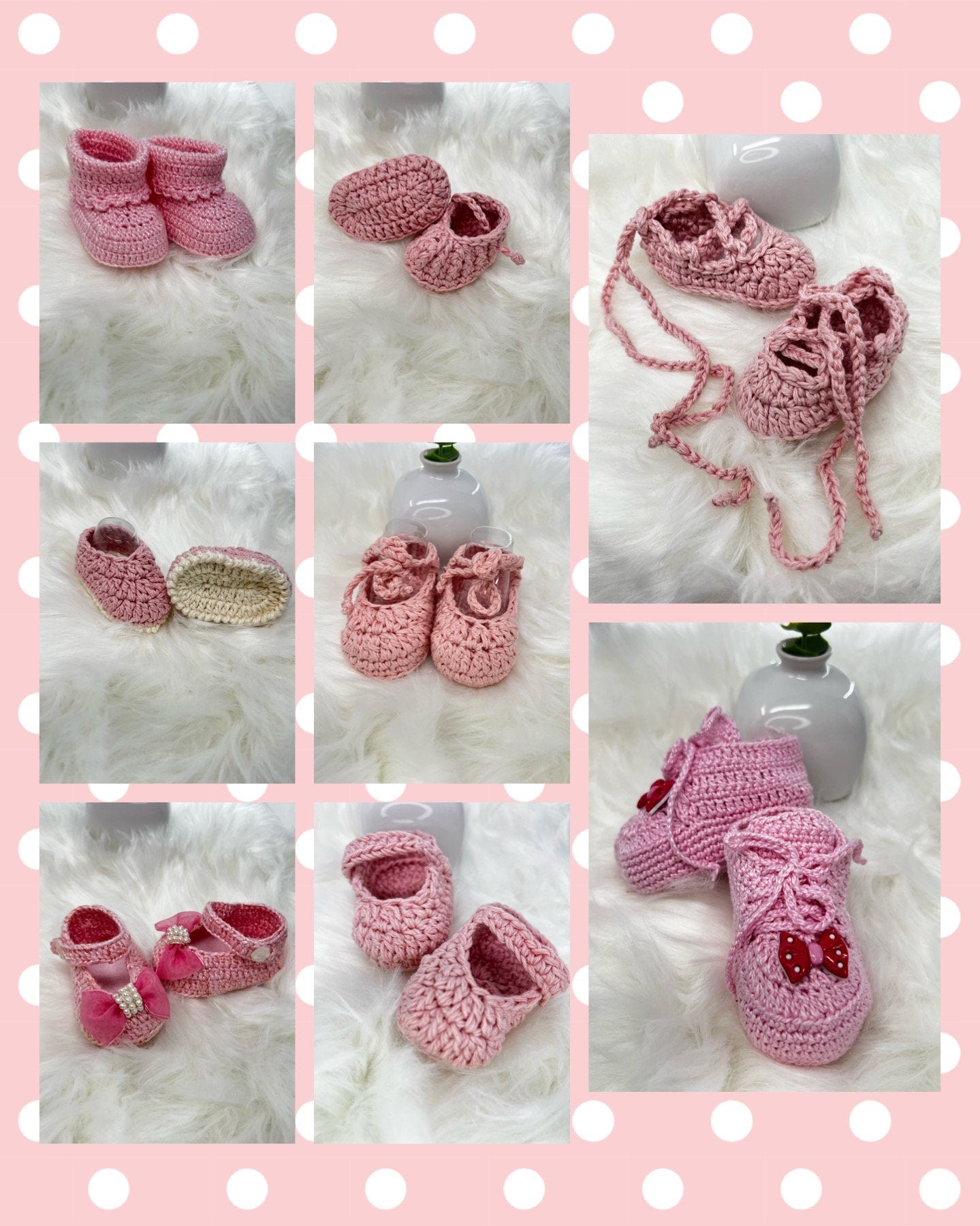 Pink Handmade Baby shoes in crochet, each one is a special beautiful gift for newborn - choice of 8