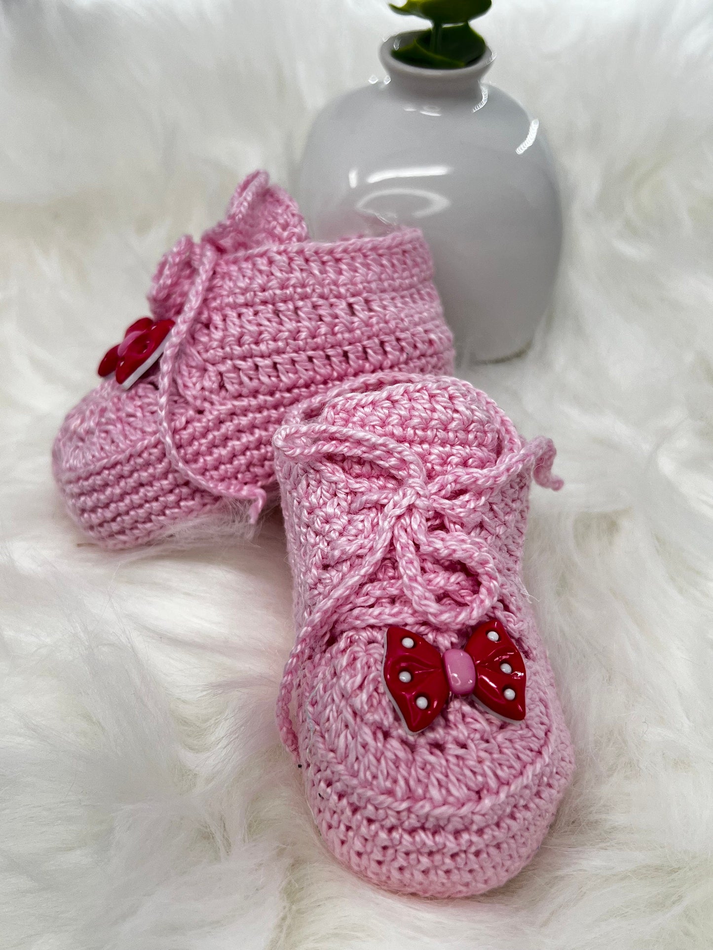 Pink Handmade Baby shoes in crochet, each one is a special beautiful gift for newborn - choice of 8