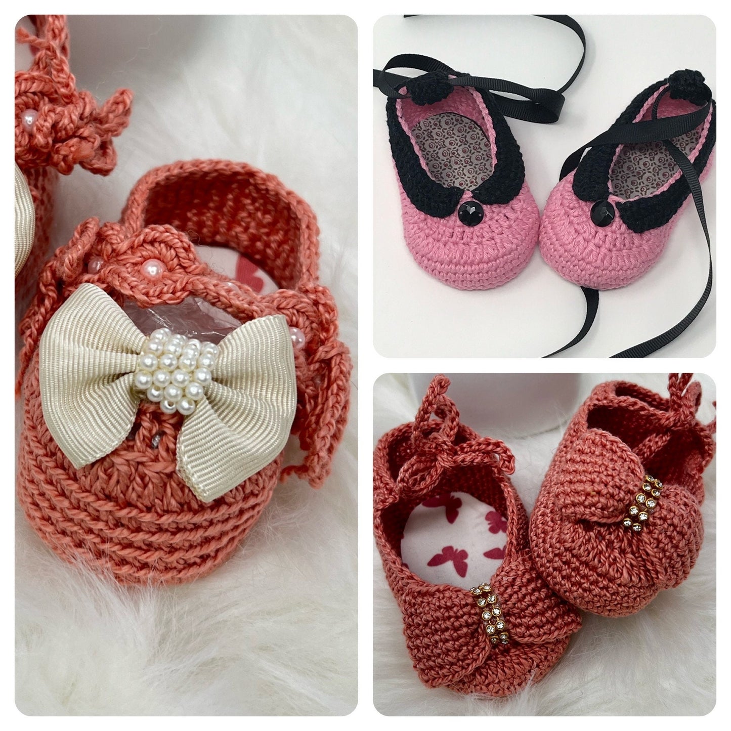 Handmade Baby shoes in crochet, each one is a special beautiful gift for newborn - choice of 3