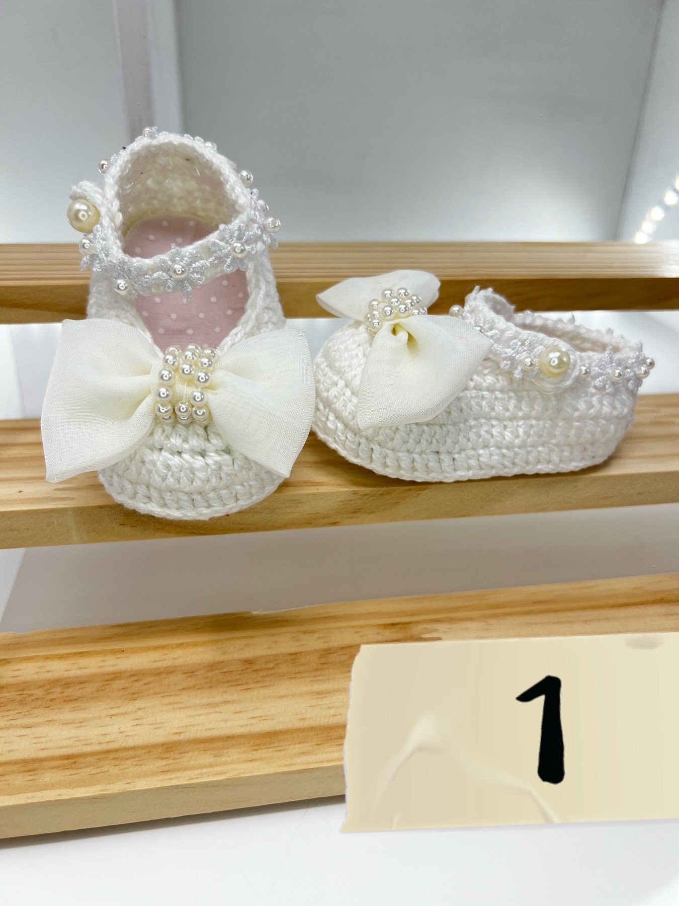 White Handmade Baby shoes in crochet, each one is a special beautiful gift for newborn - choice of 8